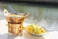 Delicious Indian food - tarka dal and egg rice Royalty Free Stock Photo