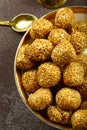 Delicious Indian sweets- sesame balls, Top view.