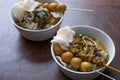 Delicious indonesian food of bubur ayam with traditional side dishes