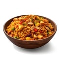 Delicious Indonesian Nasi Goreng in a Bowl on White Background .