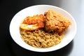 Delicious Instant Noodle with Crispy Chicken and Fried Egg Royalty Free Stock Photo