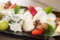 Delicious italian appetizer with various varieties of cheese