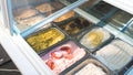 Delicious Italian gelato, lemon tomato pistachio chocolate ice cream Royalty Free Stock Photo