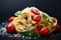 Delicious Italian pasta dish with tomatoes and basil