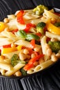 Delicious Italian penne pasta salad with chickpeas, broccoli, be Royalty Free Stock Photo