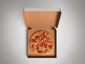 Delicious italian pizza in dox 3d render over grey