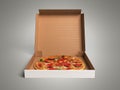 Delicious italian pizza in dox 3d render over grey