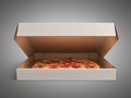 Delicious italian pizza in dox 3d render over grey background