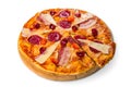 Delicious italian pizza with salami, bacon and parmesan Royalty Free Stock Photo