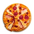 Delicious italian pizza with salami, bacon and parmesan Royalty Free Stock Photo