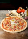 Delicious italian pizza with Salami and egg Royalty Free Stock Photo