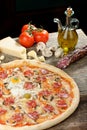 Delicious italian pizza with Salami and egg Royalty Free Stock Photo