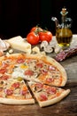 Delicious italian pizza with Salami and egg Royalty Free Stock Photo