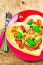 Delicious italian pizza served wooden table Royalty Free Stock Photo