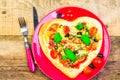 Delicious italian pizza served wooden table Royalty Free Stock Photo