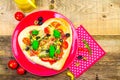 Delicious italian pizza served wooden table Royalty Free Stock Photo