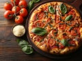 Delicious italian pizza served on wooden table, Composition With Pizza Crust And Ingredients Royalty Free Stock Photo