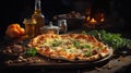 Delicious Italian pizza. Traditional homemade pizza. Mediterranean style