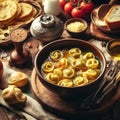 delicious italian traditional tortelinni in a broth