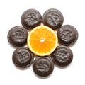 Delicious Jaffa Cakes. Cookies covered with dark chocolate