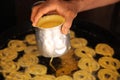 Delicious jalebi frying in oil pan