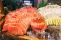 Delicious Japanese fresh shashimi sushi buffet spread at restaurant Royalty Free Stock Photo