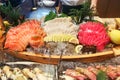 Delicious Japanese fresh shashimi sushi buffet spread at restaurant Royalty Free Stock Photo