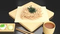 Delicious Japanese noodle dish.Cold soba noodles delicious japanese noodle.render illustration