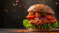 delicious juicy chicken burger on a dark background Royalty Free Stock Photo