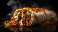 Delicious juicy grilled shawarma, kebab meat and sauce, shawarma cut in half