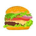 Delicious, juicy hamburger. color illustration on a white background