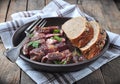 Delicious juicy rare beef steak with rye bread bran Royalty Free Stock Photo