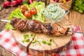 Delicious juicy skewered meat or shish kebabs on skewers of pork tenderloin Royalty Free Stock Photo