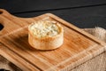 Delicious julienne on a cutting board on a black wooden background