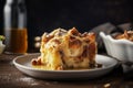Delicious Kentucky bread pudding with rich buttery Bourbon vanilla sauce on a plate. Traditional American cuisine dessert Royalty Free Stock Photo