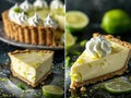 Delicious key lime pie photography, explosion flavors, studio lighting, studio background, well-lit, vibrant colors Royalty Free Stock Photo