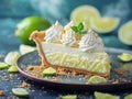 Delicious key lime pie photography, explosion flavors, studio lighting, studio background, well-lit, vibrant colors Royalty Free Stock Photo