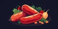 Delicious Kielbasa Meat Product Horizontal Trendy Illustration.