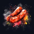 Delicious Kielbasa Meat Product Square Watercolor Illustration.