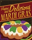 Delicious King`s Cake with Necklaces to Celebrate Mardi Gras, Vector Illustration