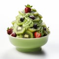 Delicious Kiwi Strawberry Ice Cream In A Green Bowl Of Frozen Yogurt Royalty Free Stock Photo