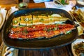 Delicious Korean eel fish grilled cover with chilli sauce and salt on the dish Royalty Free Stock Photo