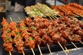 Delicious Korean street food skewers, spicy flavors. Asian fast food