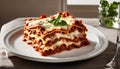 A delicious lasagna on a white plate Royalty Free Stock Photo