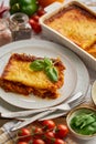 Delicious lasagne bolognese with pepper, tomato and cheese