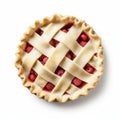Delicious Lattice Pecan Raspberry Pie On White Background