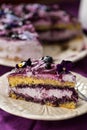 Delicious layered cake with blueberries and lilac