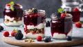 Delicious layered dessert jars with berries and cream