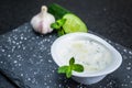 Delicious Lebanese food, Tzatziki sauce, produced with garlic, cucumber, mint and labneh