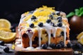 Delicious lemon blueberry loaf cake with sugar glaze for dessert or snack